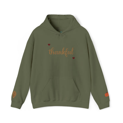 The Thankful Edit1 | Gold Embroidered Thankful Hoodie, maroon hearts (multiple colors)