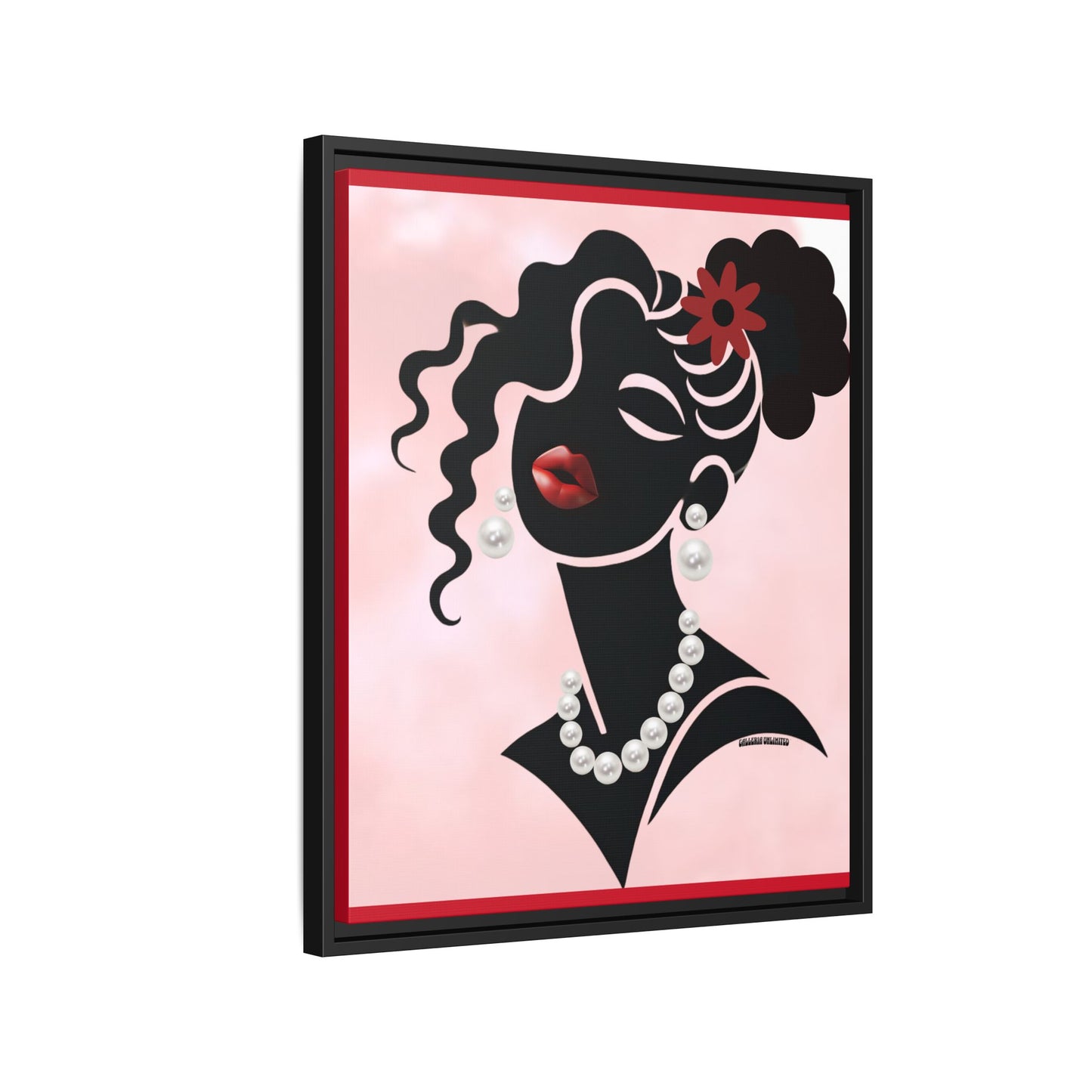 Pearls & Curls 5 | Crimson Kiss Framed Matte Canvas Wall Art (black or white frame)