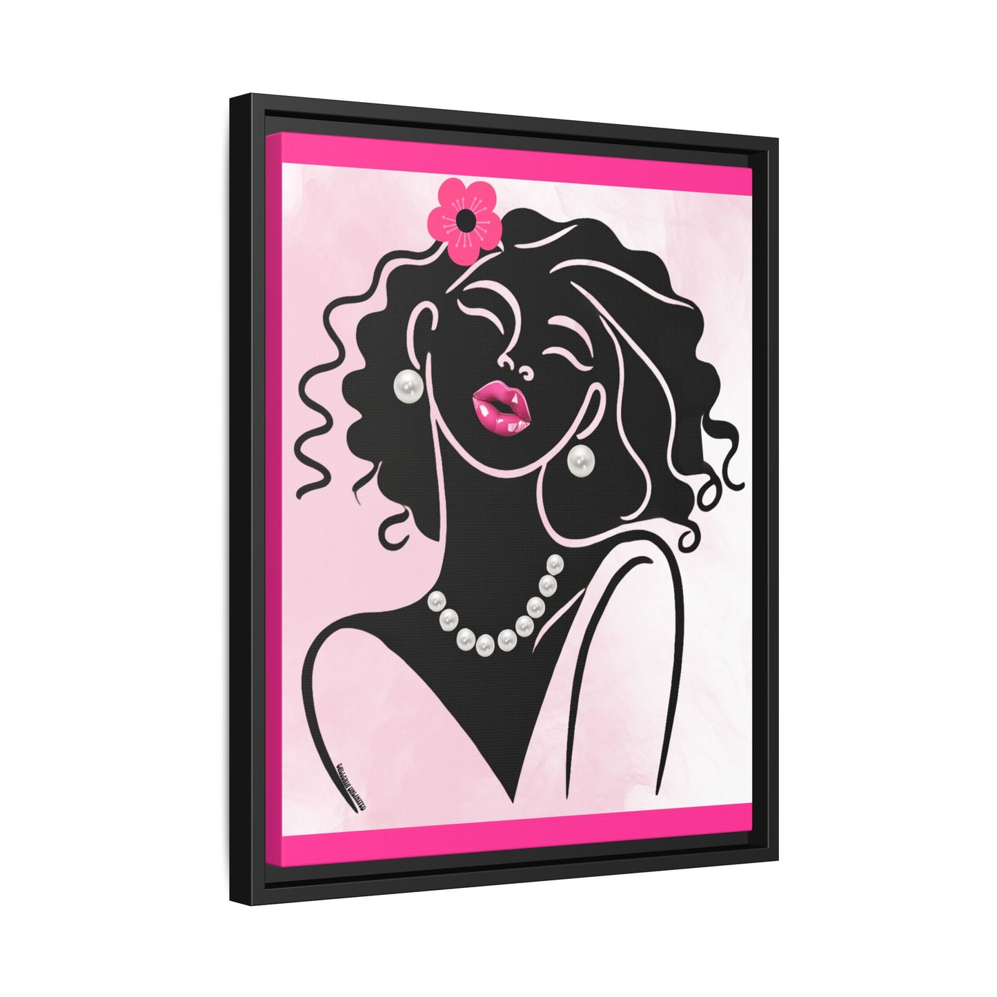 Pearls & Curls 2 | Pink Kiss Framed Matte Canvas Wall Art (black or white frame)
