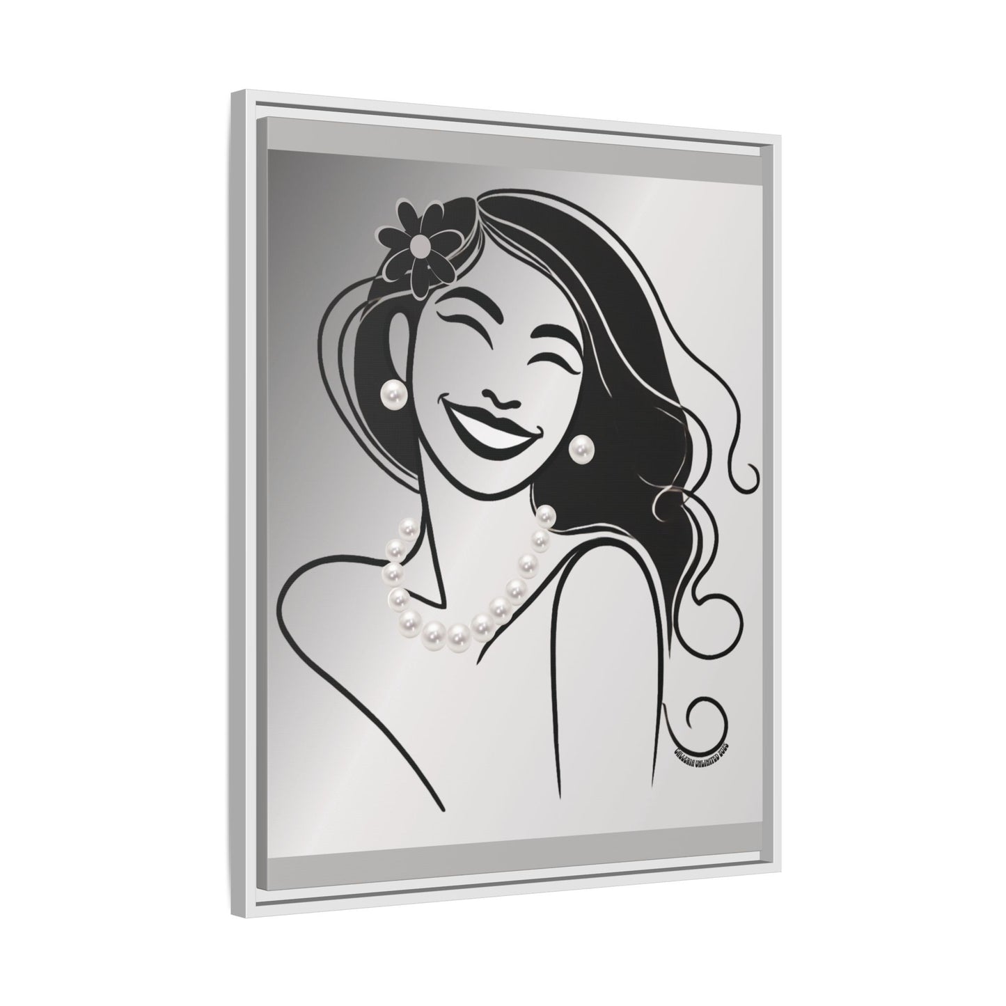 Pearls & Curls3 | Black and White - Framed Matte Canvas Art (black or white frame)
