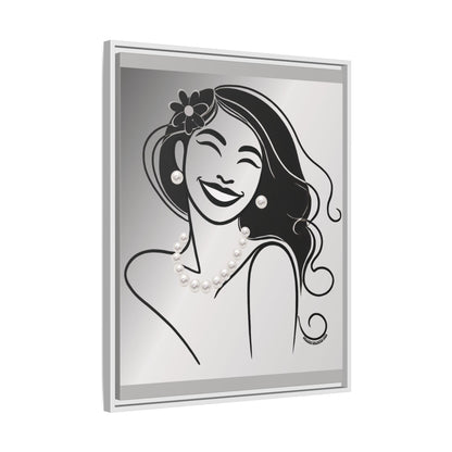Pearls & Curls3 | Black and White - Framed Matte Canvas Art (black or white frame)