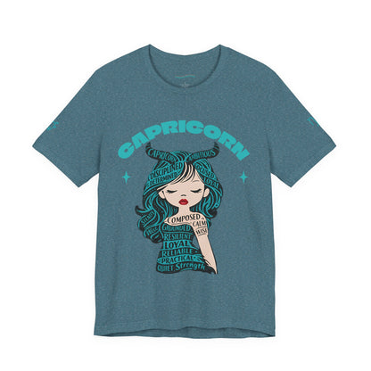 Capricorn | Word Art Graphic Tee2 (turquoise)--"Capricorn" Definition on Back