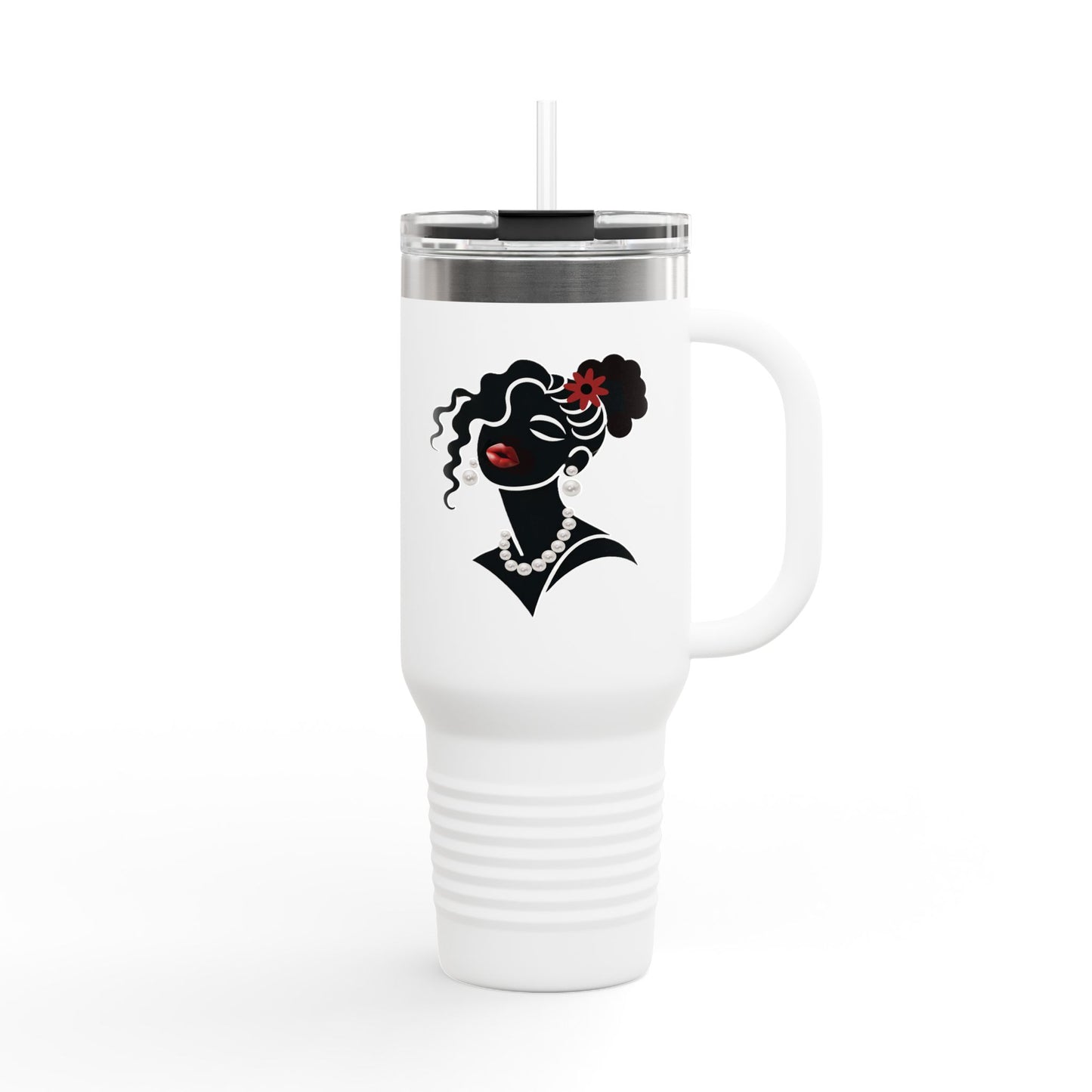 Pearls & Curls5 | Ruby Kiss - Insulated Travel Mug, 40oz (black, white, or red)