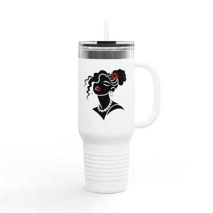 Pearls & Curls5 | Ruby Kiss - Insulated Travel Mug, 40oz (black, white, or red)