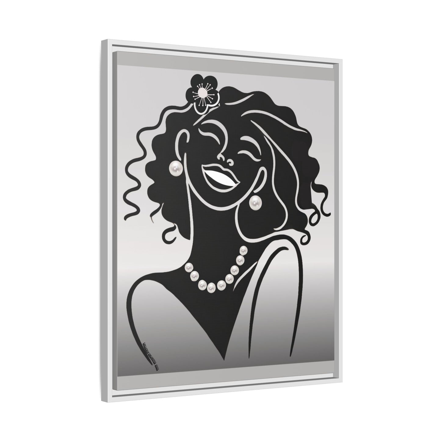 Pearls & Curls2 | Black and White - Framed Matte Canvas Art (black or white frame)