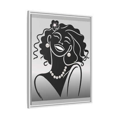 Pearls & Curls2 | Black and White - Framed Matte Canvas Art (black or white frame)