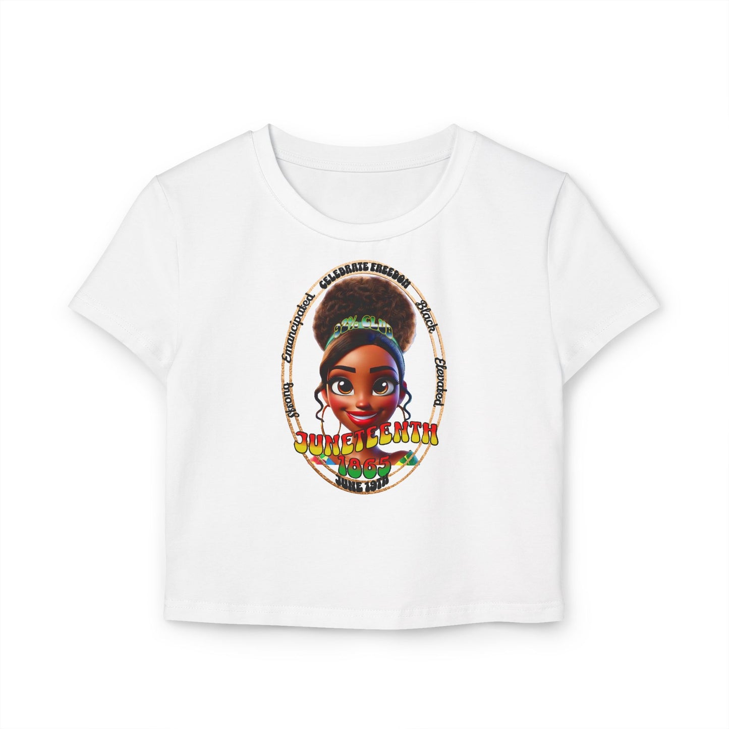 The 92% Club | Juneteenth Celebration Baby Tee, front and back design