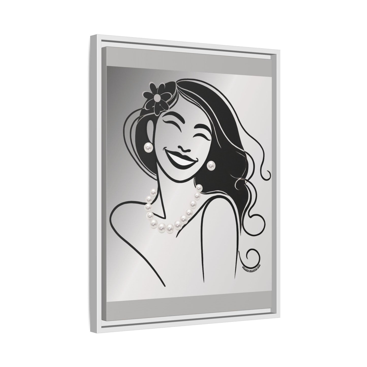 Pearls & Curls3 | Black and White - Framed Matte Canvas Art (black or white frame)