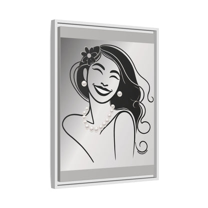 Pearls & Curls3 | Black and White - Framed Matte Canvas Art (black or white frame)