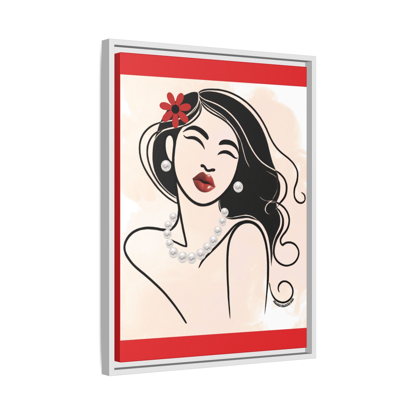 Pearls & Curls3 | Scarlet Kiss - Framed Matte Canvas Art (black or white frame)