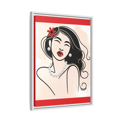 Pearls & Curls3 | Scarlet Kiss - Framed Matte Canvas Art (black or white frame)