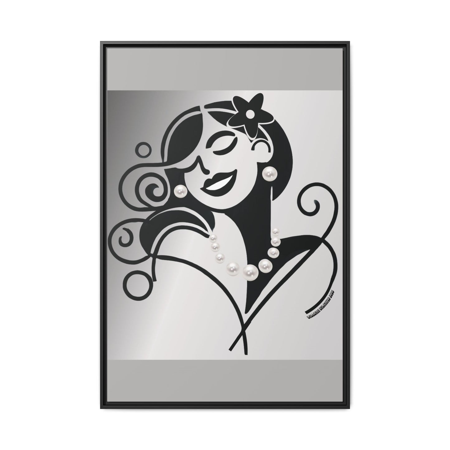 Pearls & Curls4 | Black and White - Framed Matte Canvas Art (black or white frame)