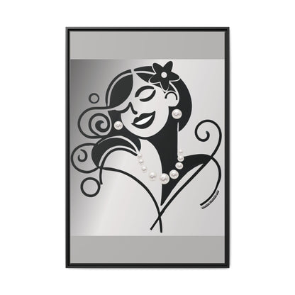 Pearls & Curls4 | Black and White - Framed Matte Canvas Art (black or white frame)