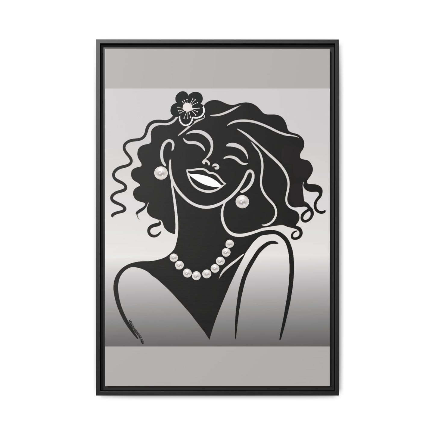 Pearls & Curls2 | Black and White - Framed Matte Canvas Art (black or white frame)