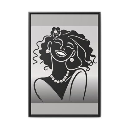 Pearls & Curls2 | Black and White - Framed Matte Canvas Art (black or white frame)