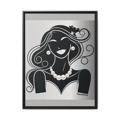 Pearls & Curls1 | Black and White - Framed Matte Canvas Art (black or white frame)