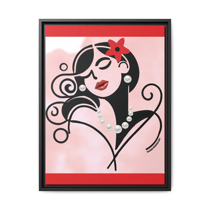 Pearls & Curls4 | Scarlet Kiss - Framed Matte Canvas Art (black or white frame)