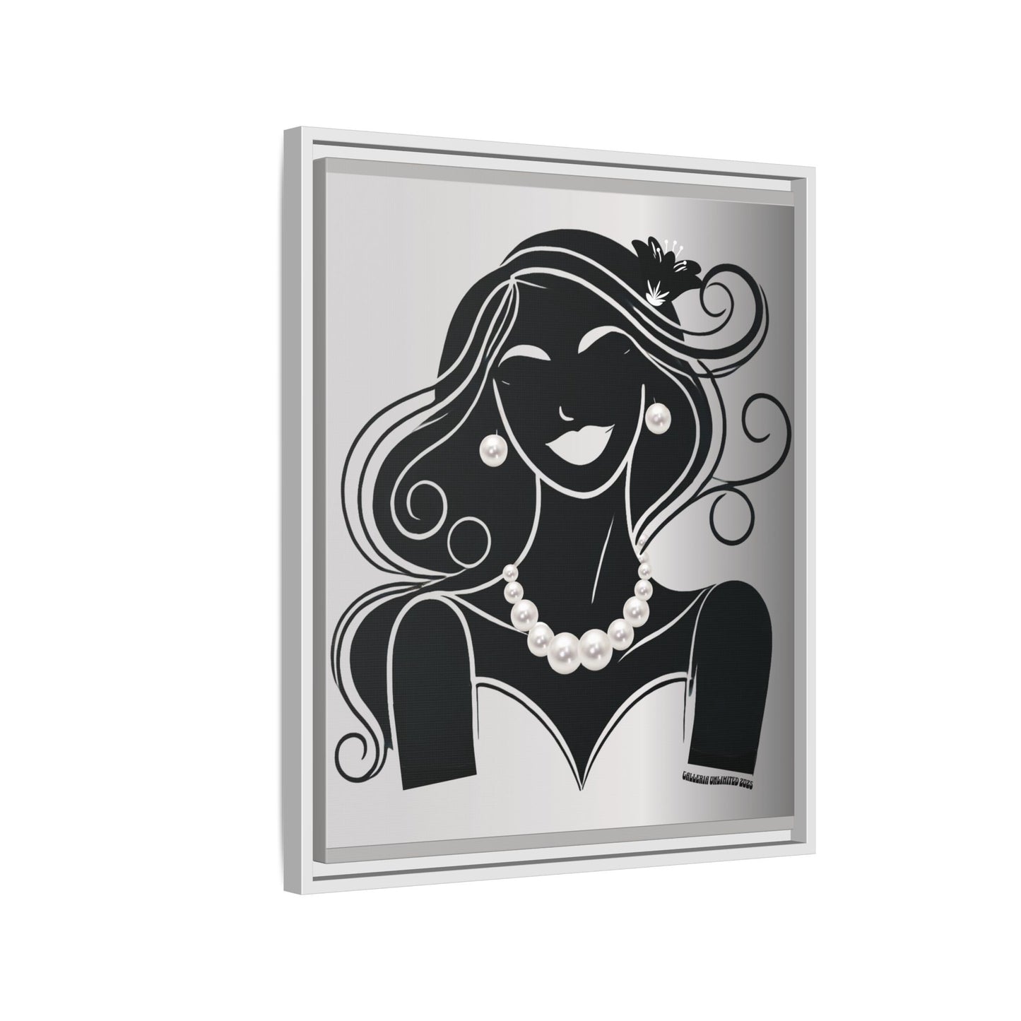 Pearls & Curls1 | Black and White - Framed Matte Canvas Art (black or white frame)