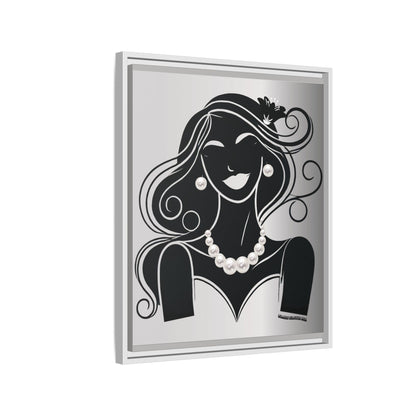 Pearls & Curls1 | Black and White - Framed Matte Canvas Art (black or white frame)
