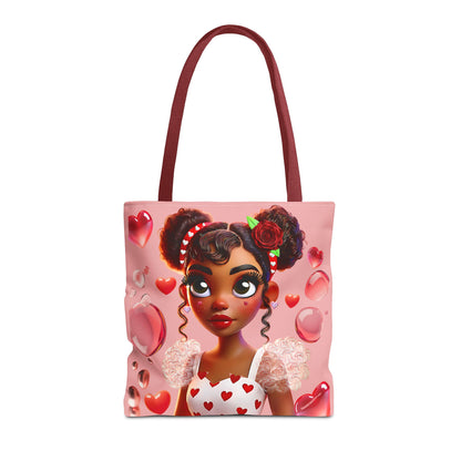 Heartbreaker Girl | Bubble Gum All -Over-Print Two-Tone Tote Bag (multiple strap colors)