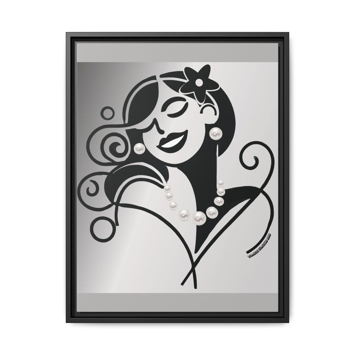 Pearls & Curls4 | Black and White - Framed Matte Canvas Art (black or white frame)