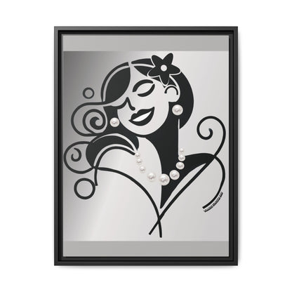 Pearls & Curls4 | Black and White - Framed Matte Canvas Art (black or white frame)