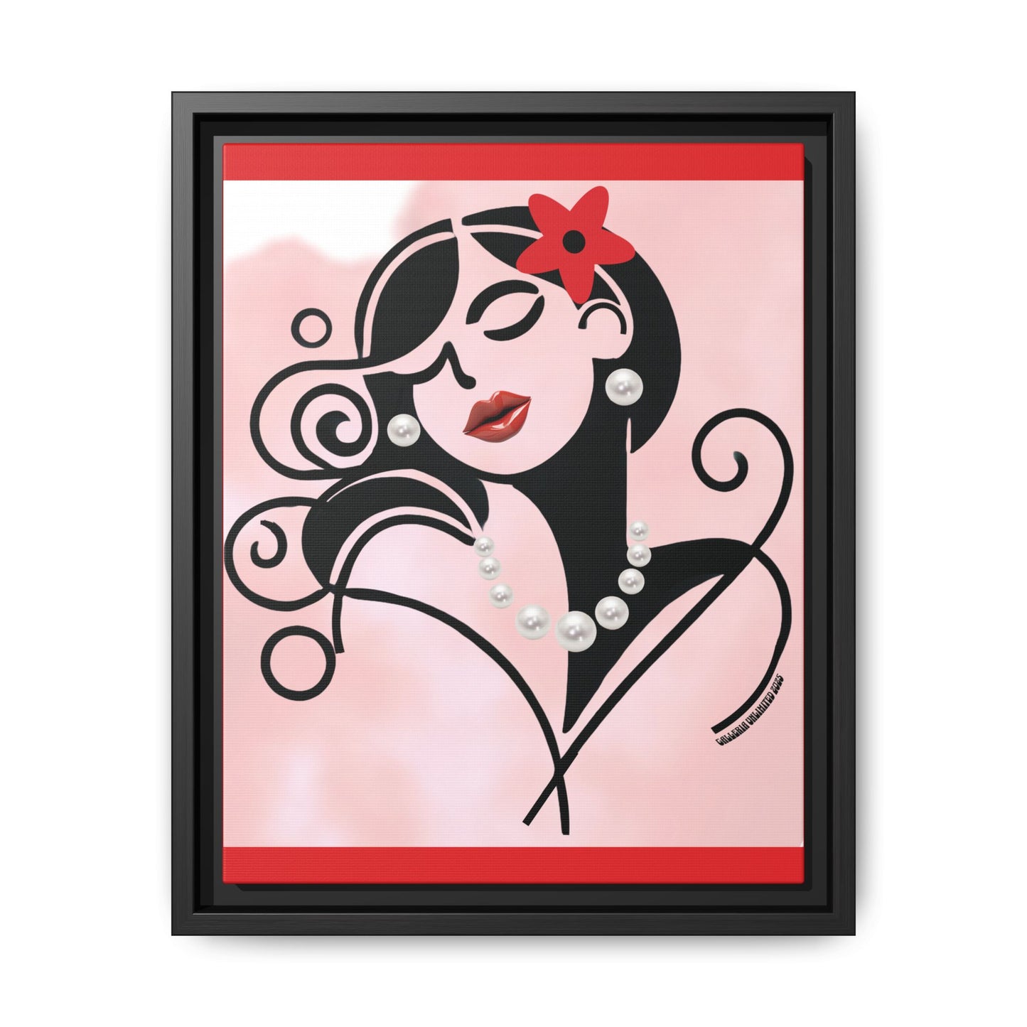 Pearls & Curls4 | Scarlet Kiss - Framed Matte Canvas Art (black or white frame)