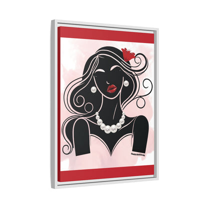 Pearls & Curls1 | Ruby Lips- Framed Matte Canvas Art (black or white frame)