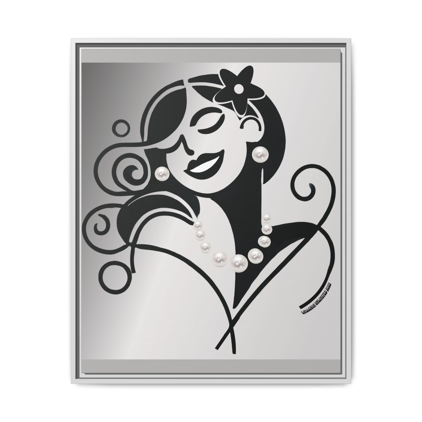 Pearls & Curls4 | Black and White - Framed Matte Canvas Art (black or white frame)