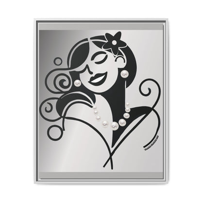 Pearls & Curls4 | Black and White - Framed Matte Canvas Art (black or white frame)