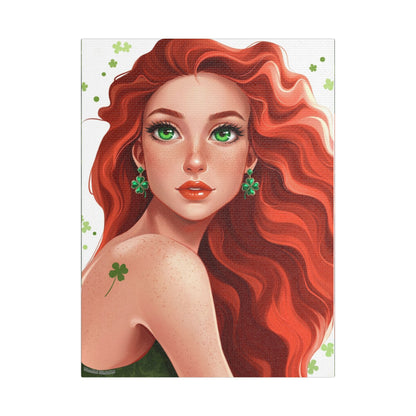 Clovers 2 | Emerald Whisper in White, Stretched Satin Canvas Print
