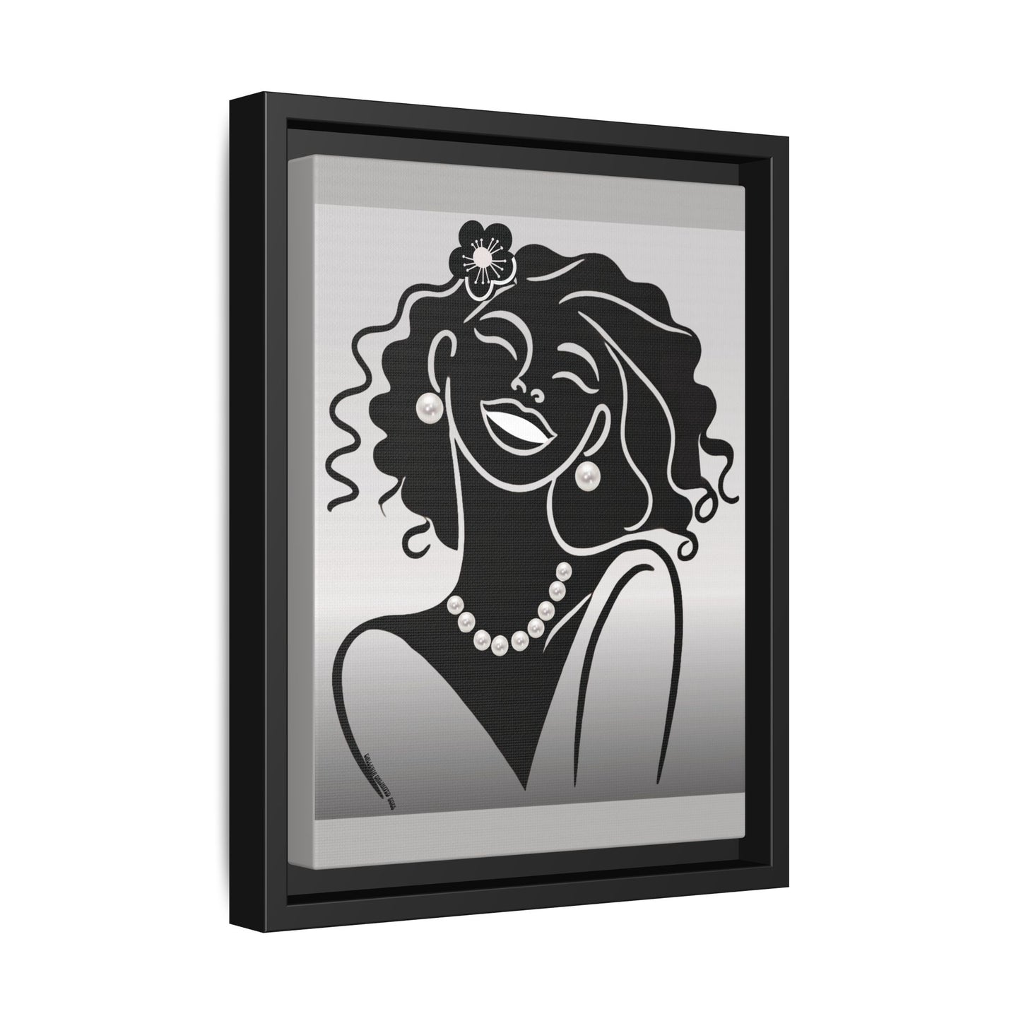 Pearls & Curls2 | Black and White - Framed Matte Canvas Art (black or white frame)
