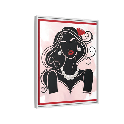 Pearls & Curls1 | Ruby Lips- Framed Matte Canvas Art (black or white frame)