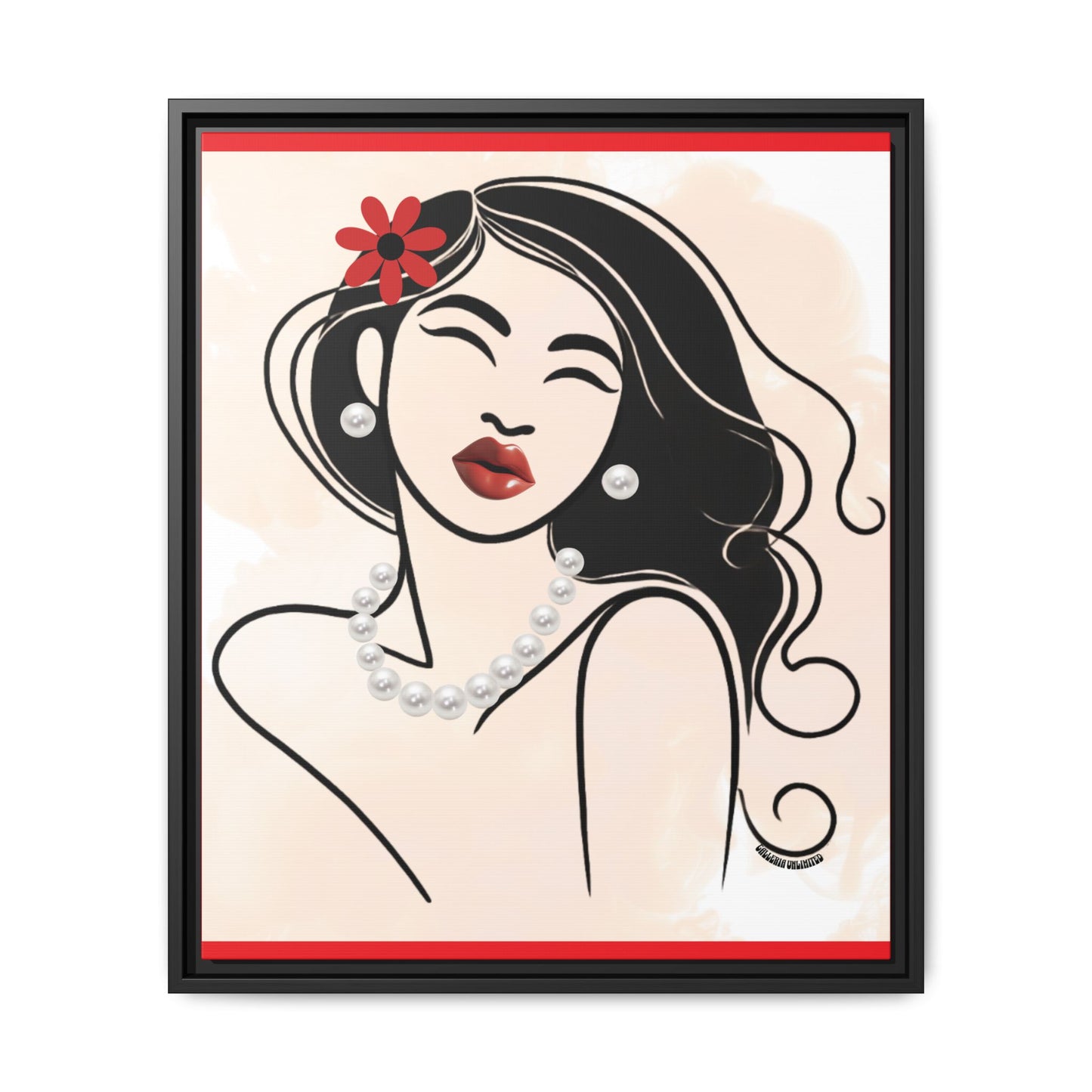 Pearls & Curls 3 | Scarlet Kiss Framed Matte Canvas Wall Art (black or white frame)