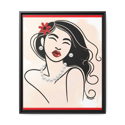 Pearls & Curls 3 | Scarlet Kiss Framed Matte Canvas Wall Art (black or white frame)