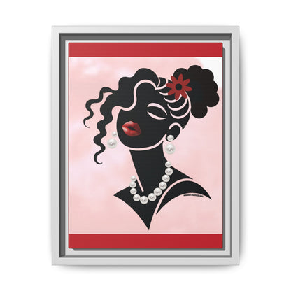 Pearls & Curls5 | Ruby Kiss - Framed Matte Canvas Art (black or white frame)