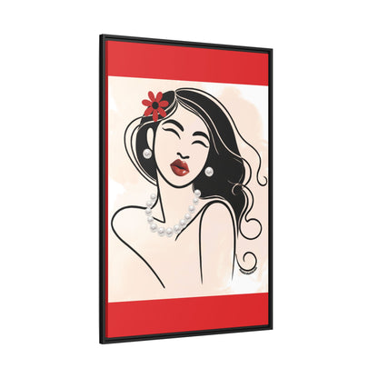 Pearls & Curls3 | Scarlet Kiss - Framed Matte Canvas Art (black or white frame)