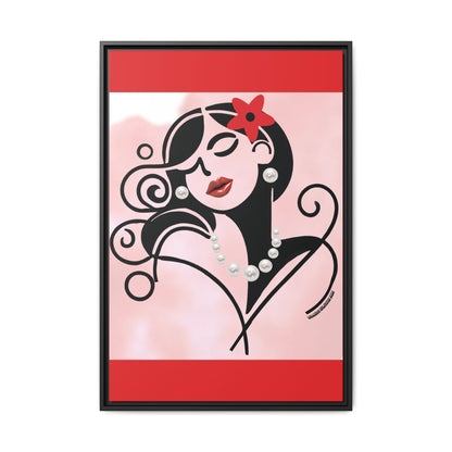 Pearls & Curls4 | Scarlet Kiss - Framed Matte Canvas Art (black or white frame)