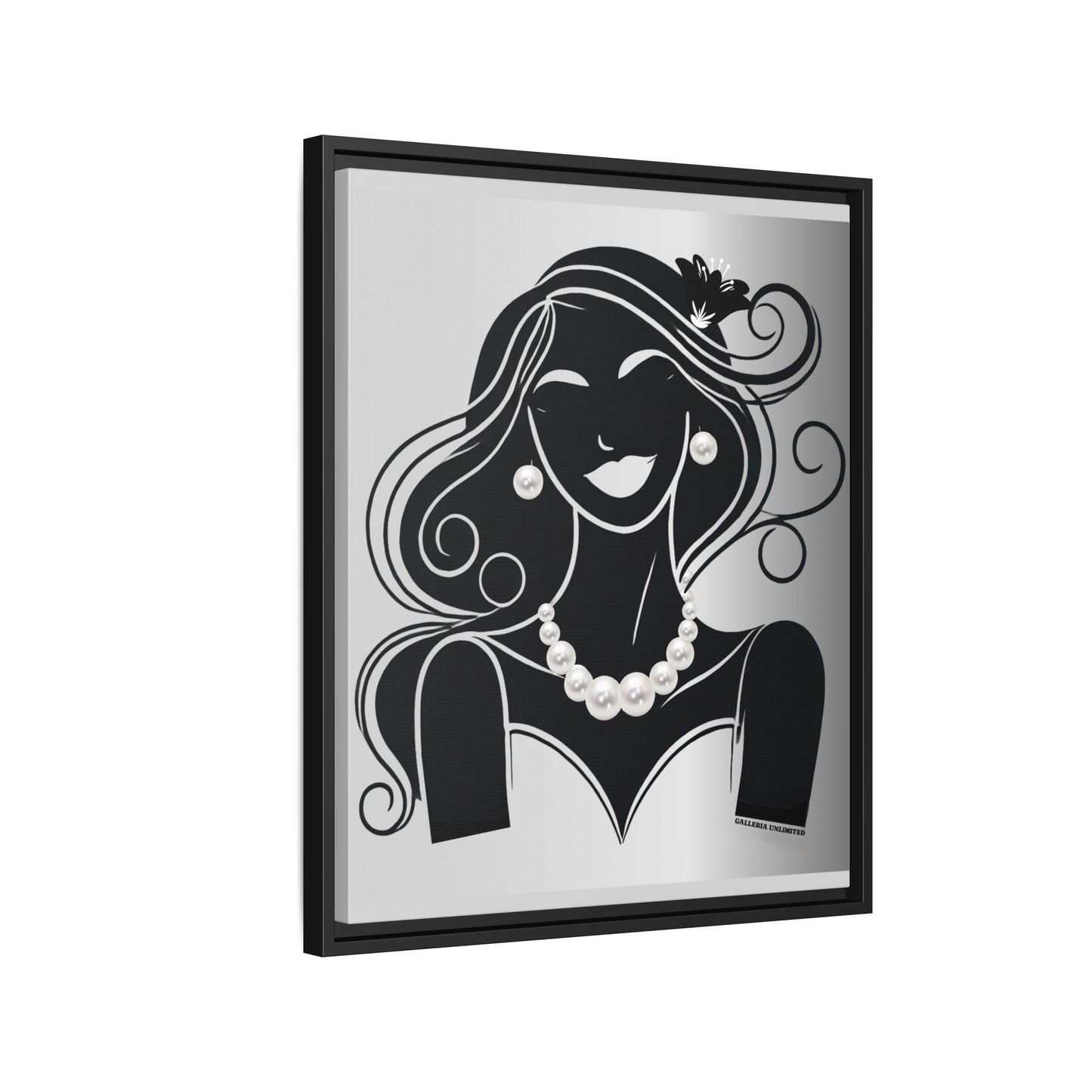 Pearls & Curls 1 | Black and White Framed Matte Canvas Wall Art