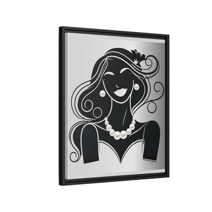 Pearls & Curls 1 | Black and White Framed Matte Canvas Wall Art