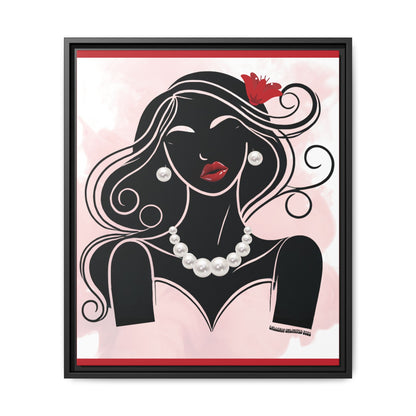 Pearls & Curls1 | Ruby Lips- Framed Matte Canvas Art (black or white frame)