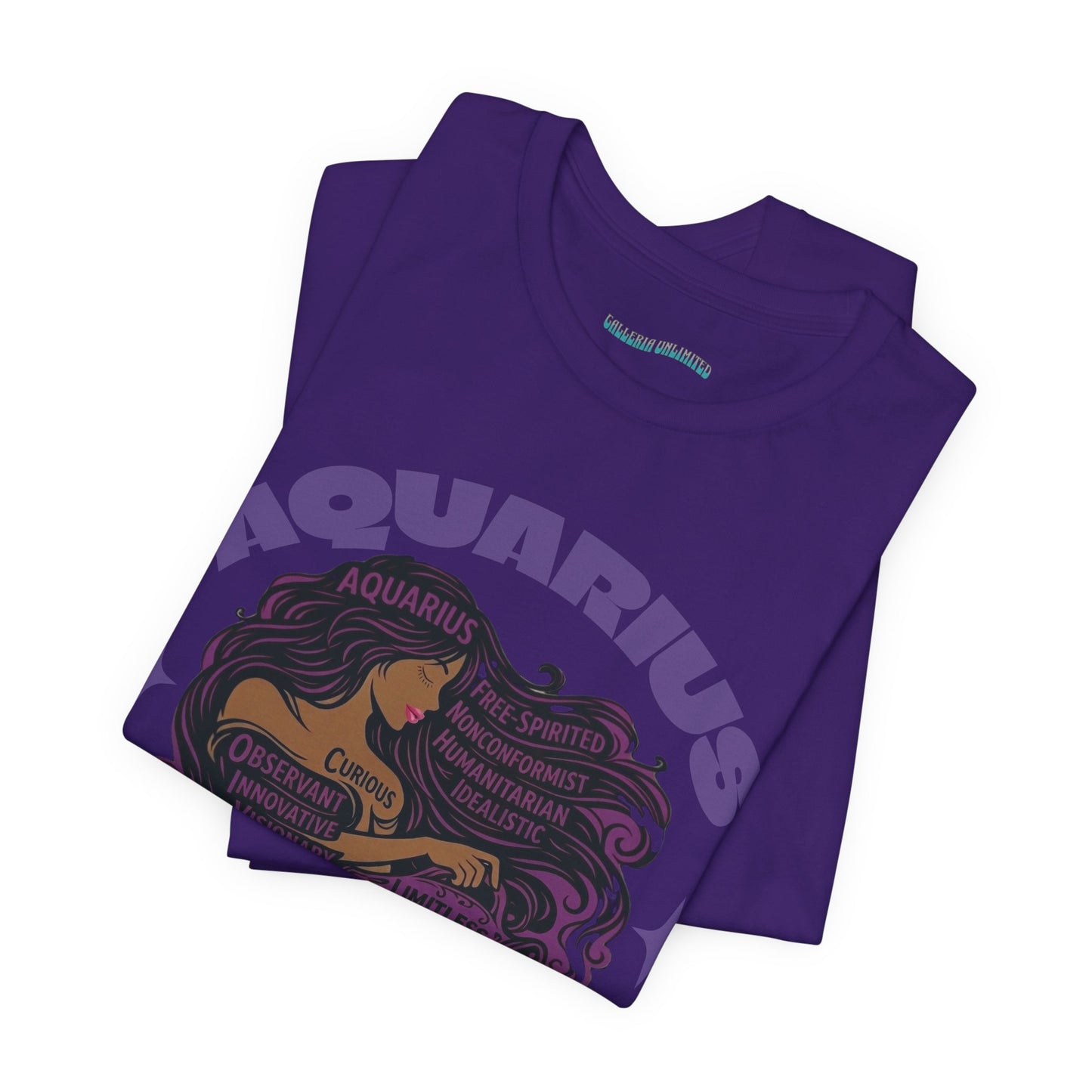 Aquarius | Word Art Graphic Tee (amethyst)-"Aquarius" Definition on Back