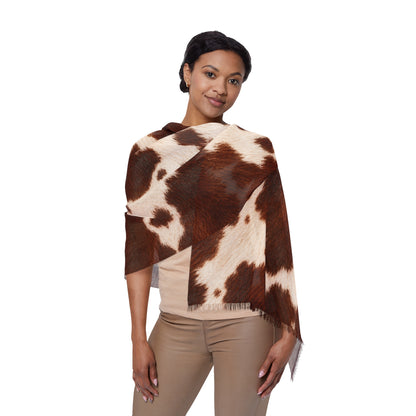 Cow | Cowhide Print Sheer Scarf — Brown & Cream Cow Pattern Lightweight Fashion Wrap