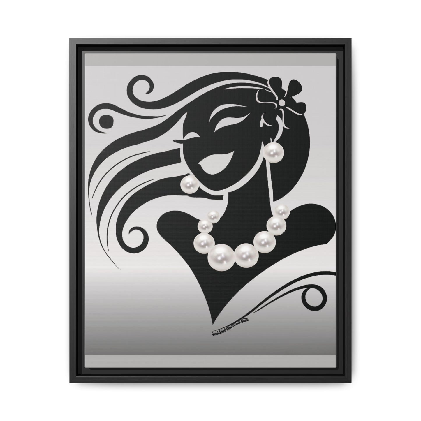 Pearls & Curls6 | Black and White - Framed Matte Canvas Art (black or white frame)
