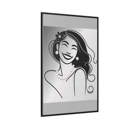 Pearls & Curls3 | Black and White - Framed Matte Canvas Art (black or white frame)