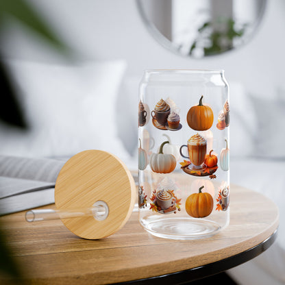 Harvest Haze 0 | Pumpkin Latte Fall Sipper Glass – 16oz Autumn Pumpkin Spice Tumbler with Straw