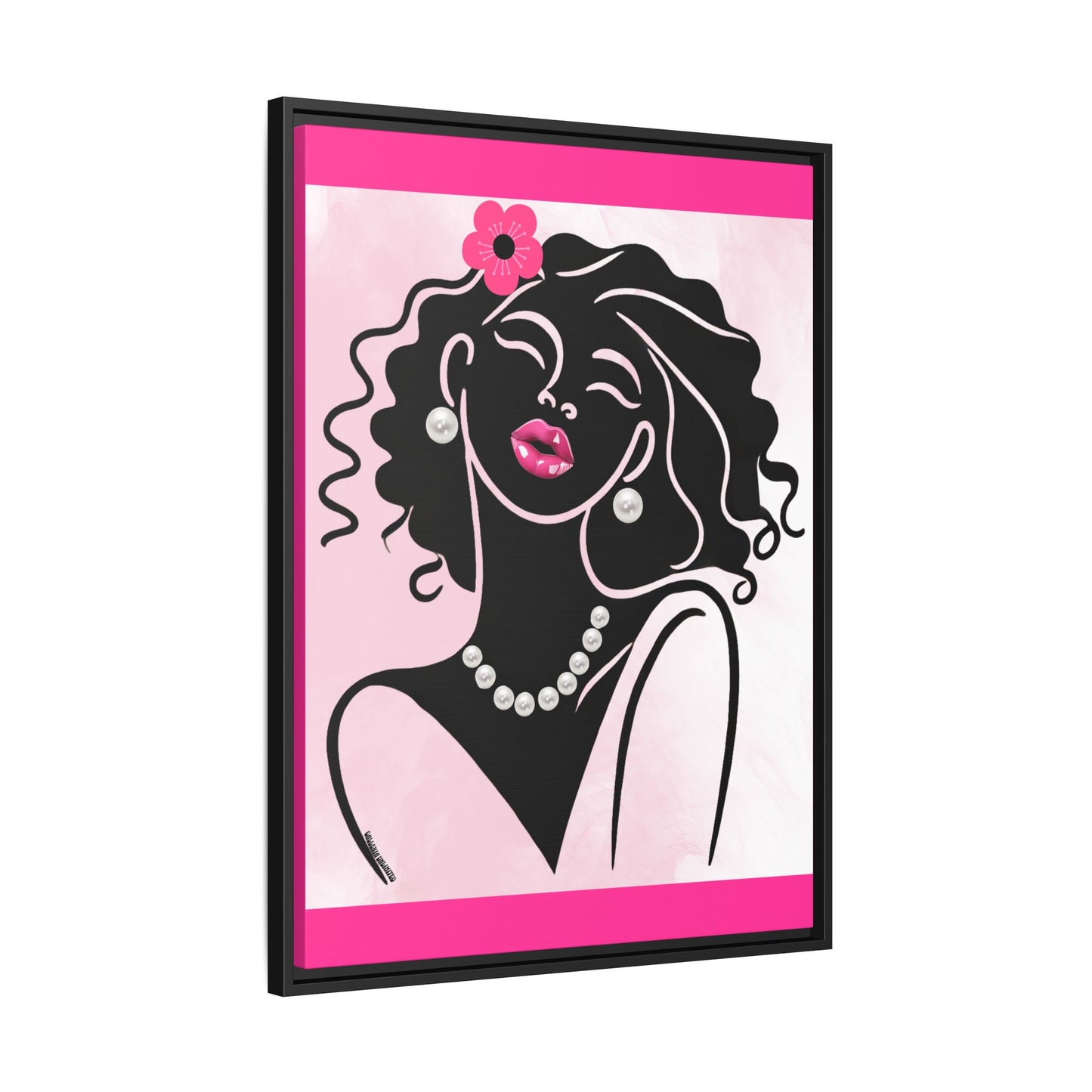 Pearls & Curls 2 | Pink Kiss Framed Matte Canvas Wall Art (black or white frame)