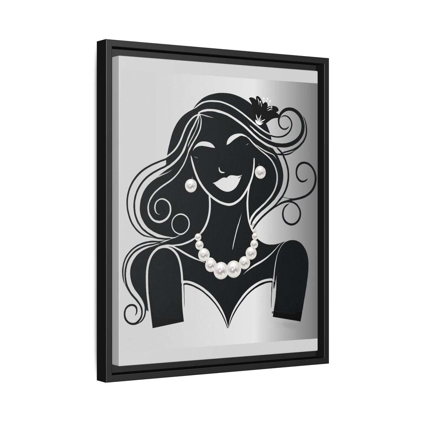 Pearls & Curls 1 | Black and White Framed Matte Canvas Wall Art