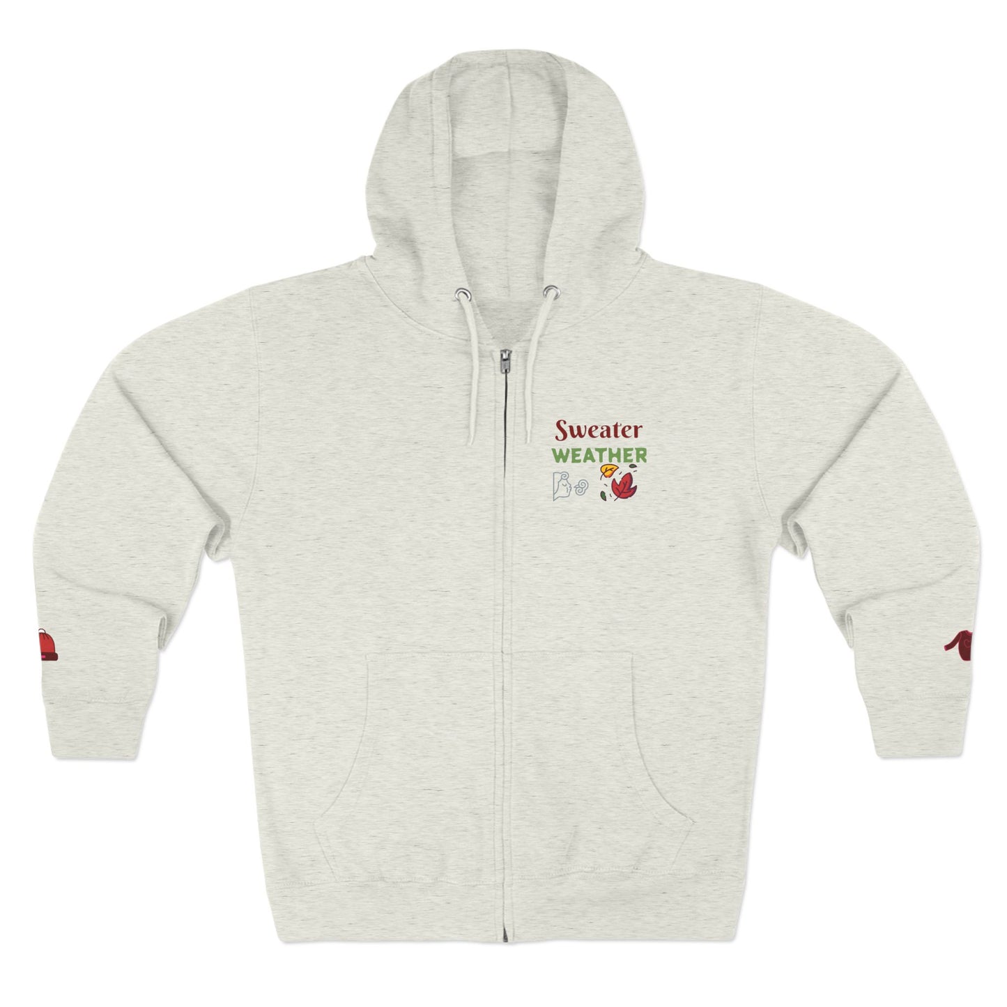 Harvest Haze 5 | 'Sweater Weather' Graphic Icon Zip Hoodie — Cozy Fall Hoodie with Autumn Icons
