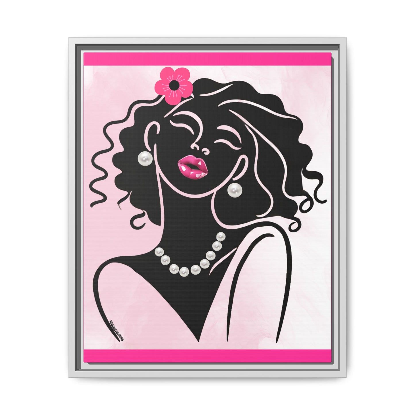Pearls & Curls 2 | Pink Kiss Framed Matte Canvas Wall Art (black or white frame)